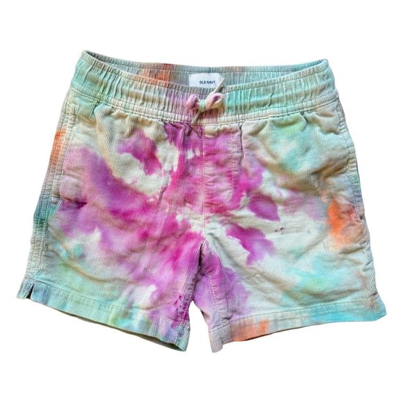 Lot of 2 Old Navy Kids Size Small 6-7 Drawstring Corduroy Shorts Tie Dye, Blue - Picture 3 of 10